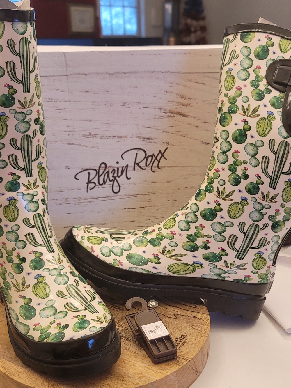 Blazin Roxx Cactus Print Green and White Rain Boots